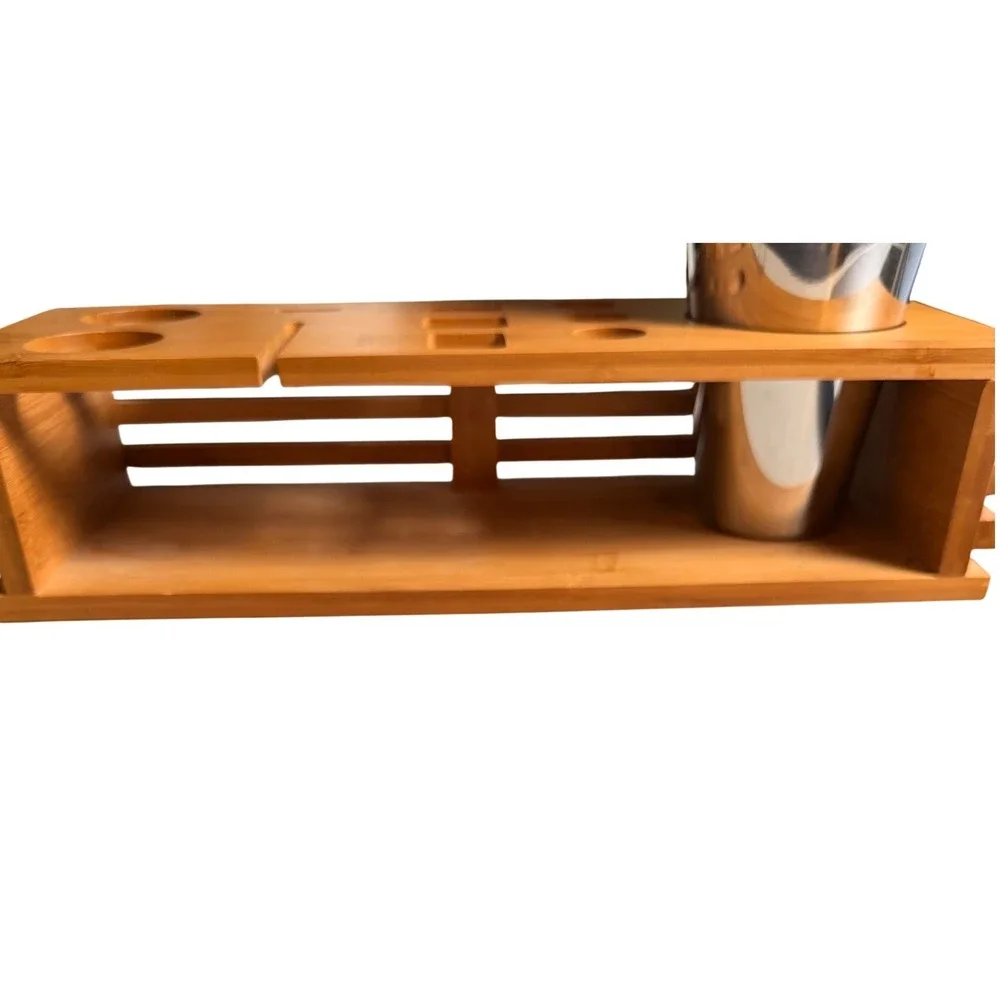 Bamboo Bar Tool Organizer Stand Brown Cocktail Shaker Bartender Hosting Decor